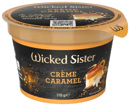 Wicked-Sister-Food-Service-110g-Front-Angle-Creme-Caramel-HR